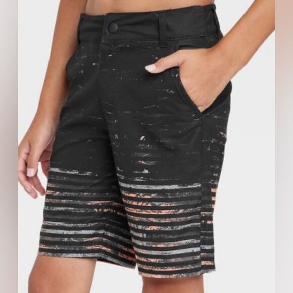 NWT Art Class Boy Black With Orange Stripes Swim Active Hybrid Shorts Size 6 - Picture 3 of 6